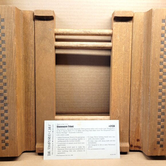 Pampered Chef Stoneware Wooden Trivet Adjustable #2130 Original Box Made In USA - Picture 3 of 14